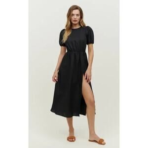Reformation 12 Anneliese Linen Midi Dress Puff Sleeve Backless Fit Flare $248